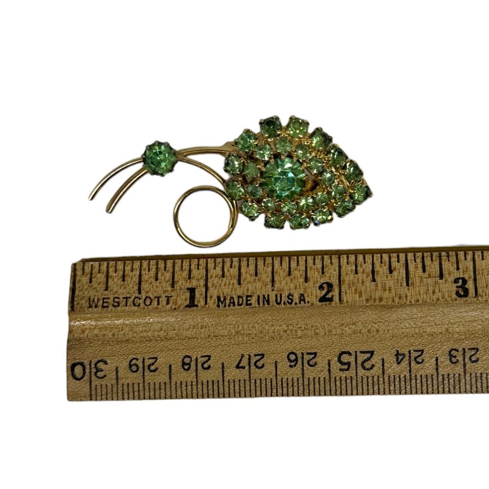 Vintage Green Rhinestone Leaf Pin - Picture 9 of 10